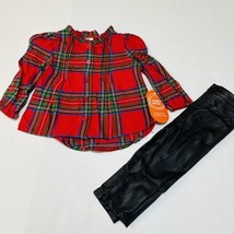 Baby Girl 18 Months Red Plaid Shirt And Faux Leather Pants - Holiday Outfit - $14.40