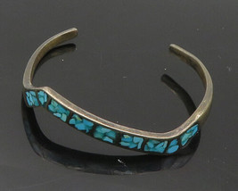 ZUNI 925 Sterling Silver - Vintage Inlaid Turquoise Petite Cuff Bracelet- BT7804 - £75.09 GBP