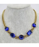 Avon Vintage Cabochon Necklace Collar Royal Blue Crystal Gold Chain Sign... - $1,125.52 MXN