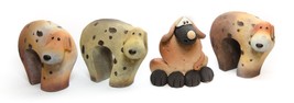 Set of 4 Basset Mix Dog Brown Composite Pottery Figurine Vintage - £11.07 GBP