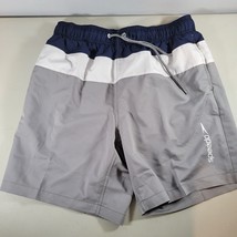 Speedo Mens Shorts Medium Navy White Gray Pockets Drawstring Colorblock ... - $13.99