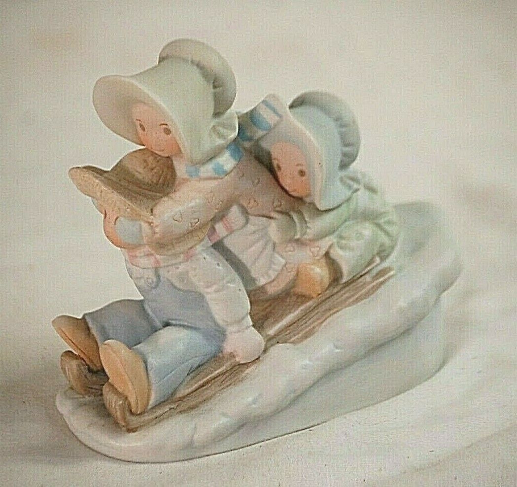 Primary image for Circle of Friends Bisque Figurine by Masterpiece 1993 HOMCO Sledding We Will Go