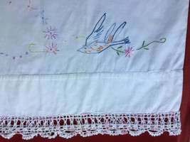 Vintage Embroidered Handmade Crocheted Linen Queen Pillowcase 31 X 22 in. - £6.36 GBP