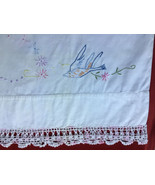 Vintage Embroidered Handmade Crocheted Linen Queen Pillowcase 31 X 22 in. - £6.21 GBP