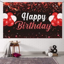 Happy Birthday Banner Backdrop - Red Black Birthday Party Decorations, Birthday  - £18.86 GBP