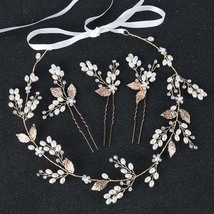 Hair Jewelry For Women Gold Leaf White  Flower Hairband Bridal Wedding Hairpins  - £12.11 GBP