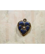 Vintage Sterling silver enameled puffy heart charm-BLUE JAY pansy - $27.00