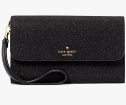 Kate Spade Glimmer Boxed Medium Flap Wristlet Black Wallet KE447 NWT $199 FS - £52.88 GBP