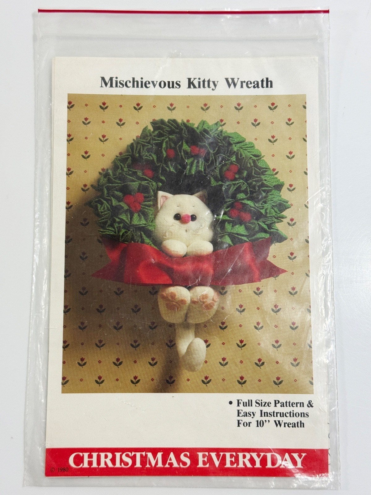 Mischievous Kitty Wreath Doll Pattern Soft Sculpture Kitty Vintage - $5.93