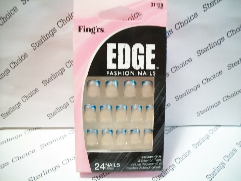 Fing&#39;rs Edge Fashion Nails #31120 Silver &amp; Turquoise Tips - $7.91