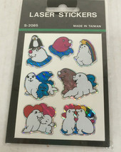 Vintage cute white seal animal  laser stickers in original package  - $19.75
