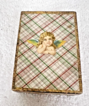 Very OLD Tiny Tartan Plaid with Cherub and Gold Edge Gift Box 2 1/2 &amp; 1 7/8 - $24.26