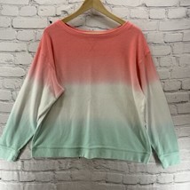 Splendid Sweater Pullover Womens Sz L Pink Green Ombre Water Color - £15.81 GBP
