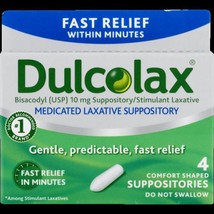 Dulcolax Medicated Stimulant Laxative Suppositories - 4 Ct Exp 10/2027 - $9.89