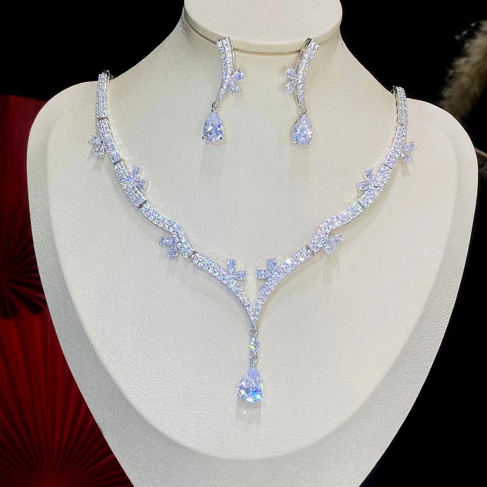Bijoux Africaine Dubai Indian Bridal Jewelry Sets For Women  2 PCS Silver Neckla - £47.38 GBP