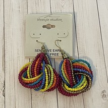 Cluster Dangle Beaded Rainbow Multicolor Nickel Free Earrings - £6.76 GBP
