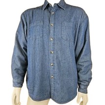 Wrangler Sherpa Lined Shirt Jacket Mens L Blue Denim Insulated Pockets Cotton - £19.16 GBP