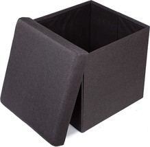 BIRDROCK HOME Folding Storage Ottoman - Upholstered - 16 x 16 - Linen -, Black - £38.13 GBP