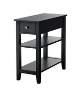 3-Tier Nightstand Bedside Table Sofa Side with Double Shelves Drawer-Bla... - $150.77 CAD