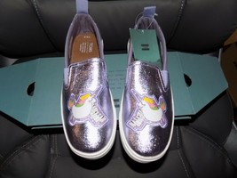 TOMS LUCA ORCHID FOIL CANVAS UNICORN SLIP ON SIZE 4.5 GIRL&#39;S NEW - £50.91 GBP