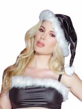 Coquette Matte Wet Look Santa Hat Festive Holiday Faux Fur Trimmed Pom Pom Hat M - £18.34 GBP