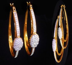 Stunning Seta CZ Earrings - high end jewelry - large gold hoops - brilli... - £66.64 GBP