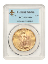 1923-D $20 PCGS MS66+ ex: D.L. Hansen - £5,770.61 GBP