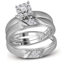 10kt White Gold His &amp; Her Round Diamond Matching Bridal Wedding Ring Set - £350.85 GBP