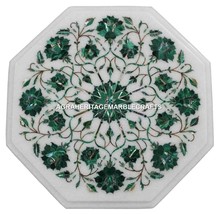 12&quot; White Marble Coffee Table Top Malachite Inlay Floral Art Bedroom Decor H3033 - £282.35 GBP