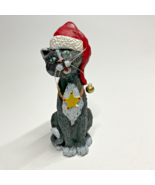 Vintage Kurt Adler Folk Art Cat Figure, Santa Hat Black White w/ Green Eyes - $22.77 CAD
