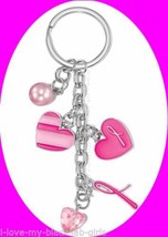 Breast Cancer Crusade Key Chain with Charms Silvertone-3 1/2 inch long-5 charms - £7.87 GBP