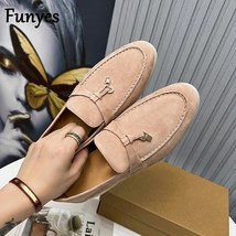 Funyes Designer Flat Shoes Women Multicolor Suede Leather Slip-on Loafers Metal  - £113.12 GBP