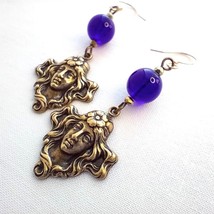 Antique Silver / Bronze Tone Victorian Women Ornament and Glass Bead Earrings - £15.63 GBP