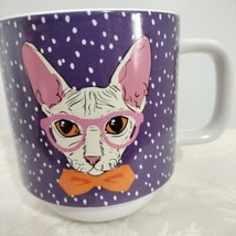 Let&#39;s Dine Stoneware Coffee Mug Cat W/Glasses &amp;Bow Tie - £10.71 GBP