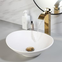 Bathroom Vessel Sink 16&quot; Bowl Sink With Faucet And Drain Combo Above, White - £72.54 GBP