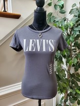 Levi&#39;s Women&#39;s Blue Cotton Round Neck Short Sleeve Logo Spell Out Shirt Size XXS - £19.12 GBP