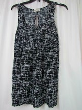 Love Culture Black White Sleeveless Tunic Longer Top Sz Small Elastic Waist - £4.47 GBP