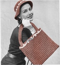 1950s Flat Bag with Handles wtih Floppy Hat Brimmed - Crochet pattern (PDF 3755) - £3.01 GBP