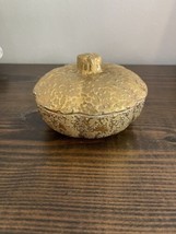 Vintage Antique 22K Weeping Bright gold Candy Dish Scalloped Edge lid pumpkin - £14.70 GBP