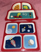 MELAMINE Boy’s Child Divided Plates (2) Dinosaurs Spaceships Target - $12.99