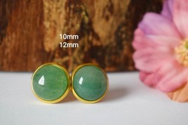 Green Aventurine Stud Earrings Gold, Aventurine Gemstone Gold Earrings, Green st - £22.23 GBP