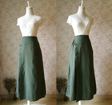 ARMY GREEN Linen Boho Skirt Women Loose Fitting Long Linen Wrap Skirt Outfit image 2