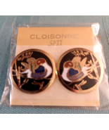 Vintage SITI Cloisonne Enamel Round Pierced Earrings Black Gold Mallards - $12.22 CAD
