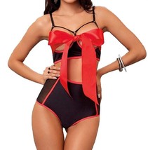 Icollection open cup bra with high waist underwear in Red / Black - size S - £23.66 GBP