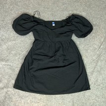 Old Navy Womens Dress Small Black Seersucker Puff Sleeve Cottage Prairie... - $24.98