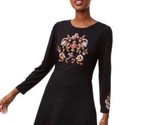 Loft Size 12 Embroidered Front Black Ponte&#39; Dress 3/4 Sleeve Midi Dress ... - $32.47