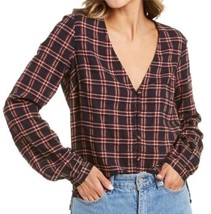 Veronica Beard Peggy Blouse Button Up V Neck Plaid Red Black Size 2 - $62.84