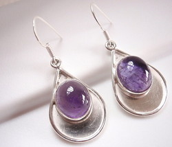 Amethyst Oval Earrings 925 Sterling on Silver Teardrop Dangle Drop New - $18.86