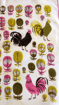Tammis Keefe Hen Feathers Handkerchief MOD Magenta Pink Lime Green Hens ... - $39.90
