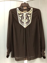 Bob Mackie Wearable Art Top XS Shirt Black White Gold Embroidery Long Sleeve - £31.64 GBP